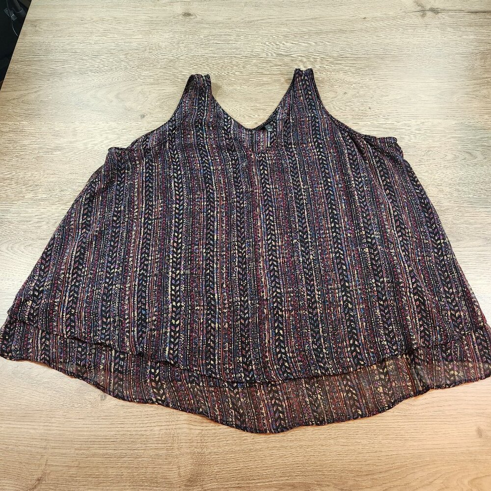 Lane Bryant 22 Tank Top Womens Sleeveless V-Neck Layered High Low Chiffon Print